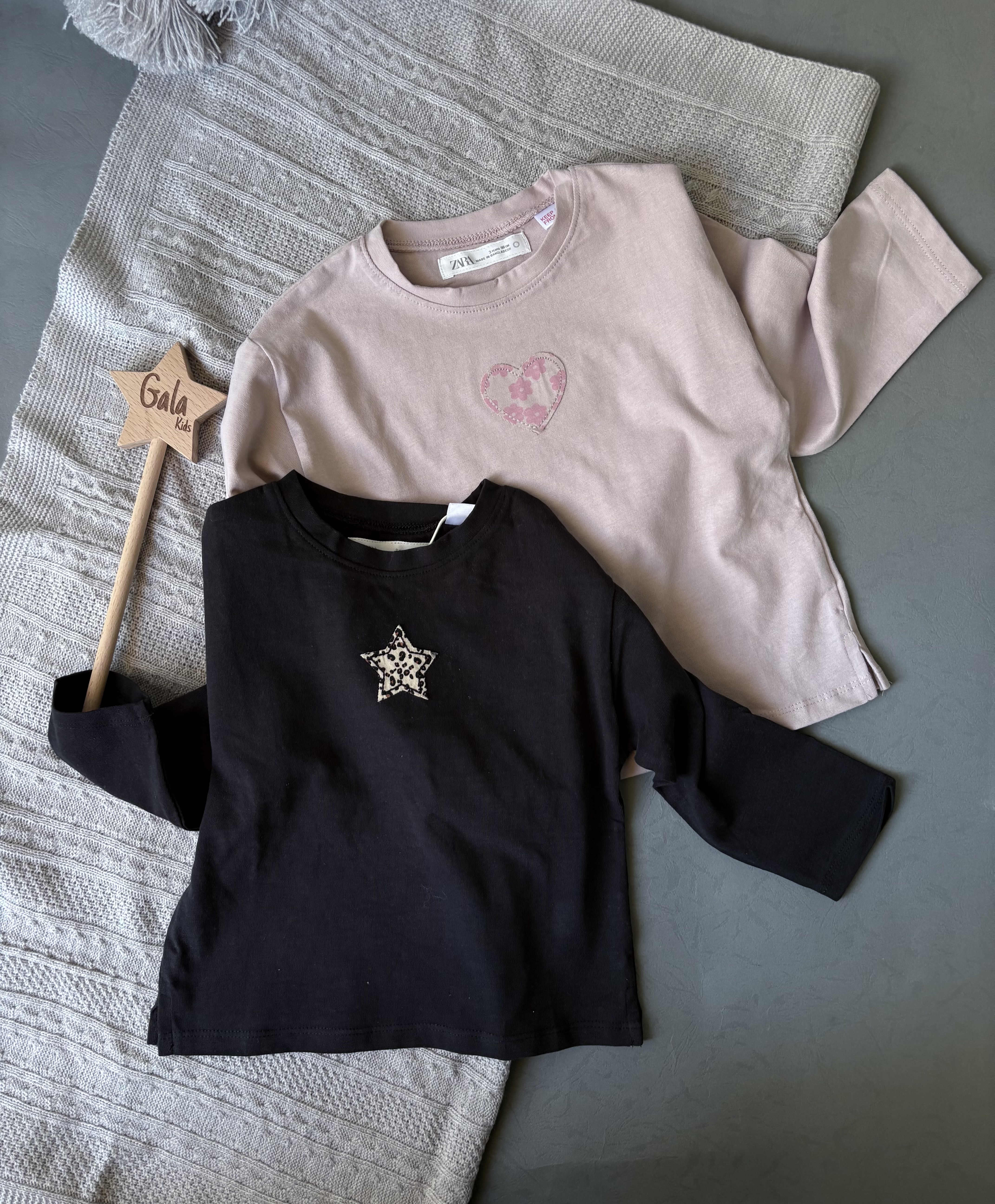 بلوز آستین دار طرح ستاره و قلب zara